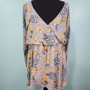 Free People Yellow/Grey Long Sleeve Tunic Dress w/cinch waist Medium